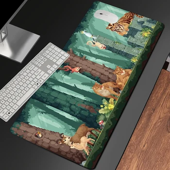 Kawaii Пиксельная графика Игровой коврик для мыши Tiger Ноутбук Настольный коврик с печатью Нескользящие офисные аксессуары для стола Симпатичный коврик для мыши ПК Геймер Ковер
