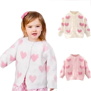 Kids Toddler Baby Girls Симпатичный вязаный свитер 2023 Осень-зима Теплый кардиган-свитер с длинным рукавом для одежды для девочек 1-6 лет