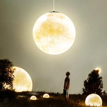LED 3D-печатный светильник подвесной лунный шар лампа потолочный светильник кулон спальня простой светодиодный кулон E27 подвесной полулампа