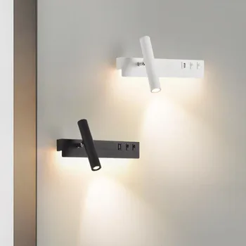 LED Настенный светильник Поворот на 350 градусов Регулируемый настенный светильник Спальня Прикроватный кабинет Лампа для чтения С переключателем Переключатель интерфейса USB
