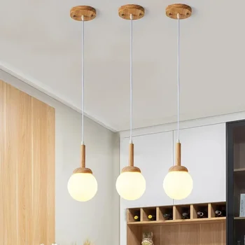 LED Скандинавские очки Подвесной светильник дерево атмосферная столовая с тремя головками столовая современная простая персонализированная творческая кухня