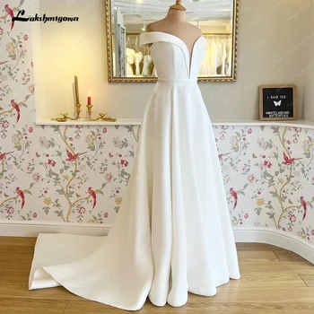 Lakshmigown С плечами Атласное свадебное платье Vestido De Noivas 2024 Свадебные платья в стиле бохо с глубоким V-образным вырезом trouwjurk