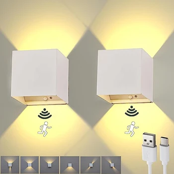 Litu Светодиодный интеллектуальный настенный светильник с датчиком движения 6 Вт с зарядкой аккумулятора с помощью настенного светильника USB для спальни Ночное освещение коридора De
