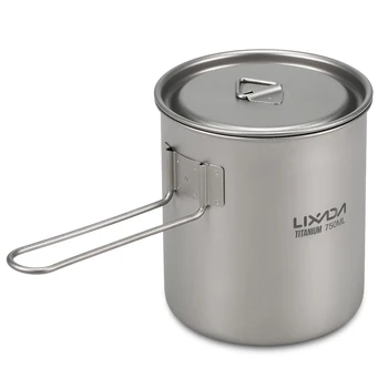 Lixada 750 мл / 500 мл Посуда на открытом воздухе Посуда для пикника Походная плита Кемпинг Титановый горшок Чашка для воды со съемной ручкой