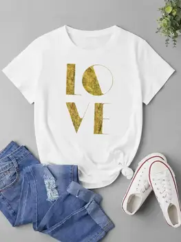 Love Trend Симпатичный стиль 90-х Модная футболка Футболка с графикой Женская женская одежда с коротким рукавом Принт Топ Женская одежда Футболка