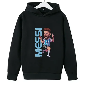 Messi Толстовка с капюшоном Детская одежда Одежда для девочек Мода Одежда для мальчиков Осень Теплая Футбольная звезда Толстовка Детские топы