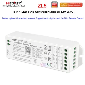 Miboxer Одноцветный / Двойной белый / RGB / RGBW / RGB + CCT Zigbee 3.0 2.4G 5 в 1 Контроллер светодиодной ленты 12 В 24 В 36 В 48 В 2.4G Пульт дистанционного управления