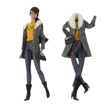 NK 1 Set Модное платье для куклы детектив ролевая игра: длинная куртка + топ + брюки + сапоги + сумка для куклы Барби модель игрушки