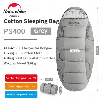 Naturehike Кемпинг 95x230 см Хлопчатобумажный спальный мешок Моющийся 300T Полиэстер Pongee Мягкий Теплый дышащий Осень-зима