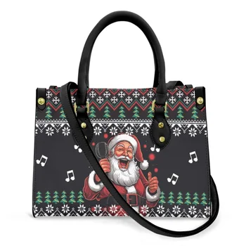Noisydesigns Ретро Санта-Клаус Большая сумка Рождество 2023 PU Сумки через плечо Сумки для женщин Музыкальные ноты Принты Женская сумочка