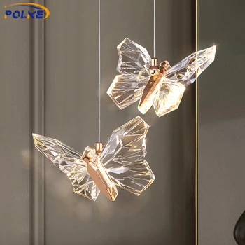 Nordic Butterfly Светодиодная люстра Простая гостиная Спальня Кровать Кухня Подвесные светильники Интерьер Декоративный хрустальный подвесной светильник