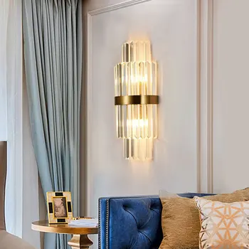 Nordic Golden Luxury настенный светильник Indoor Crystal Wall Lamp для гостиной Спальня Прикроватный хрустальный настенный светильник Простой светодиодный настенный светильник