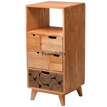 Nordic Шкаф для хранения с выдвижными ящиками Гостиная Спальня Маленькая квартира Ретро Комод из массива дерева