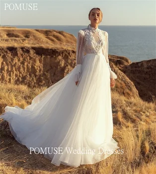 POMUSE Великолепное свадебное платье в стиле бохо принцесса с длинными рукавами хиппи белое свадебное платье невесты на заказ Vestido de Novia для женщин