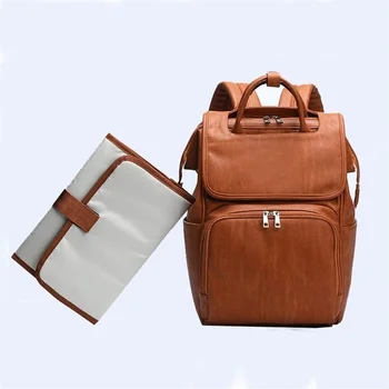 PU кожа детская сумка для подгузников рюкзак для мам подгузник большой емкости с пеленальным ковриком + ремни для коляски коричневый и черный