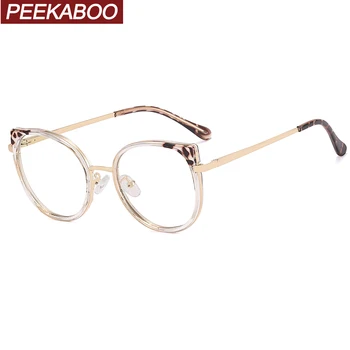 Peekaboo половина металлическая оптическая оправа для очков женская прозрачная линза кошачий глаз TR90 синие очки круглый ретро стиль женские горячие продажи