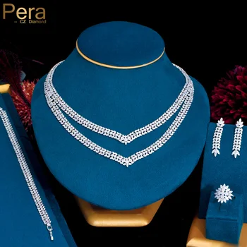 Pera Hotsale African 4 шт. Свадебные ювелирные изделия Набор Новая Мода Дубай Полное CZ Ожерелье Серьга Для Женщин Аксессуары для Свадебных Вечеринок J076
