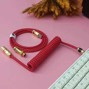 Pro Изготовленный на заказ спиральный кабель USB-C Aviator для игровой клавиатуры Механический кабель клавиатуры с двойным рукавом Съемный металлический авиатор
