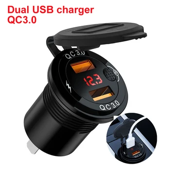 Quick Charge 3.0 Dual USB Fast Car Charger Socket Аксессуары Водонепроницаемая розетка 12 В 24 В QC3.0 с сенсорным переключателем и светодиодной подсветкой