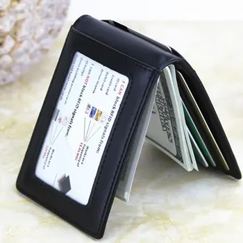 RFID Мужской кожаный тонкий двустворчатый зажим для денег Кошелек Передний карман Держатель кредитной карты