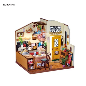 Robotime Rolife Миниатюрный домик для детей Взрослый Домашняя кухня Предварительно окрашенный кукольный домик Строительные блоки Набор 3D деревянных игрушек-головоломок