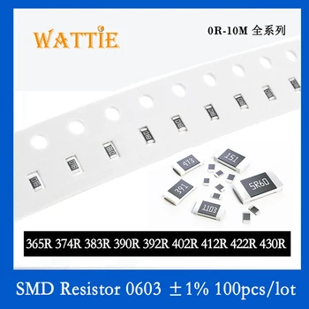 SMD Резистор 0603 1% 365R 374R 383R 390R 392R 402R 412R 422R 430R 100 шт./лот чип-резисторы 1/10 Вт 1,6 мм * 0,8 мм