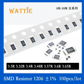 SMD Резистор 1206 1% 3.3R 3.32R 3.4R 3.48R 3.57R 3.6R 3.65R 100 шт./лот Чип-резисторы 1/4 Вт 3,2 мм * 1,6 мм