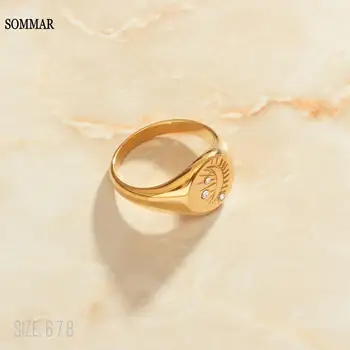 SOMMAR 2021 Прекрасный золотой Vermeil размер 6 7 8 Девичьи обручальные кольца Луна и звезды в ночном небе кольцо мужчины уникальные