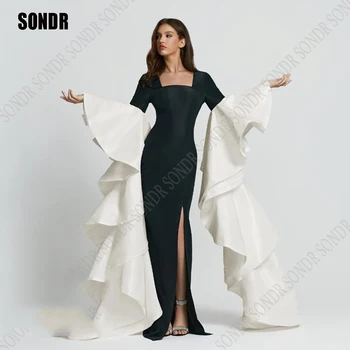 SONDR Новые черные/белые длинные выпускные платья 2023 Вечернее платье с квадратным вырезом Боковой разрез Саудовская Аравия Мечтательные платья для вечеринок Vestidos