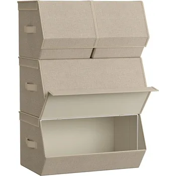 SONGMICS Набор из 4 штабелируемых ящиков для хранения с магнитными крышками, контейнеры для хранения в шкафу, органайзеры для одежды