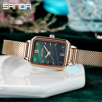 Sanda P1049 Элегантный дизайн Римская цифра Прямоугольный циферблат Водостойкий кварцевый механизм Деловые женские аналоговые наручные часы