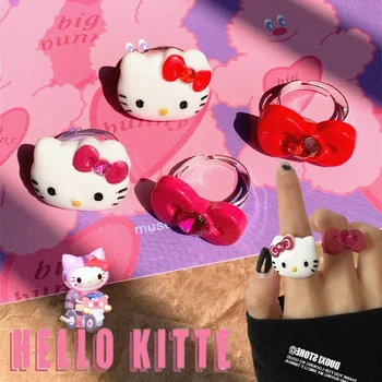 Sanrio Hello Kitty Кольца Мультяшные Кольца На Пальцах Девушка Креативные Аксессуары Для Пальцев Регулируемое Открытие Кольцо Вечеринка Милые Ювелирные Изделия Подарки