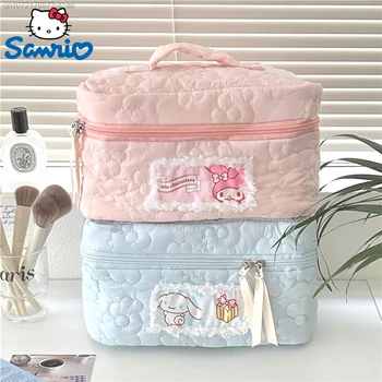 Sanrio Melody Cinnamoroll Hello Kitty Мягкие хлопковые косметички Женские сумки на молнии большой емкости Симпатичная сумка для макияжа Сумка для хранения