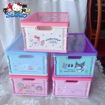 Sanrio Японская мультяшная мелодия Kuromi Pachacco Складная коробка для хранения косметики Пластиковая крышка Пыленепроницаемая настольная крышка Сортировочная коробка