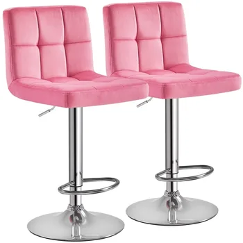 Smile Mart Регулируемый современный бархатный барный стул со средней спинкой, набор из 2 шт., розовый, изготовленный из высококачественного прочного материала, прочный