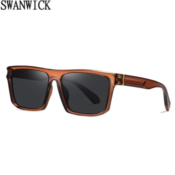 Swanwick TR90 мужские поляризные солнцезащитные очки за рулем в летнем стиле зеркальные квадратные солнцезащитные очки для мужчин коричнево-зеленые 2023 горячие продажи