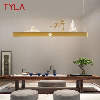 TYLA Современный домашний светодиодный подвесной светильник Китайский креативный золотой прямоугольный узор холма Люстра Лампа для чайного домика Столовая