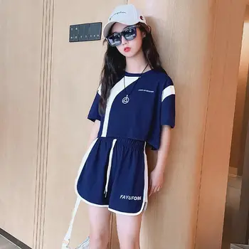 Teen Korean Girls Summer Set Детская футболка с коротким рукавом + короткие брюки 2 шт. Дети Повседневные наряды Teenger Спортивная одежда Одежда Костюм