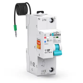 Tuya 63A Умный автоматический выключатель WIFI с измерением мощности 1P 2P 3P Таймер Smart Life Пульт дистанционного управления Smart Life работает с Alexa Home