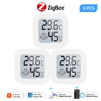 Tuya ZigBee Умный Домашний Датчик Температуры и Влажности Со Светодиодным Экраном Работает С Smart Life Работа с Alexa Google Assistant