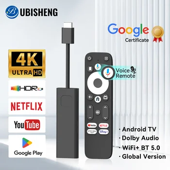UBISHENG Android TV Stick GD1 4K Потоковый медиаплеер Amlogic S905Y4 2G DDR4 16 ГБ Netflix Сертифицированная Google WiFi приставка