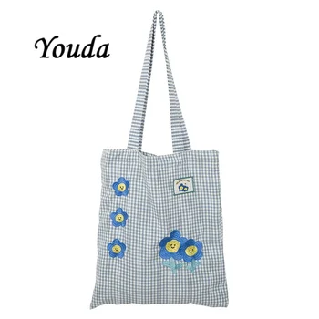 Youda 2022 Зимняя женская хлопковая вышитая сумка через плечо Frabri Art Студенческая сладкая книга Сумка для покупок Сумки для девочек