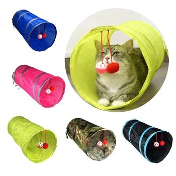 ZK30 Складная туннельная игрушка для кошек Однослойный маленький канал с колокольчиком для котенка Pet Cat Интерактивная игра Туннель Трубка Игрушка Аксессуар