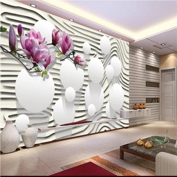 beibehang 3d пользовательские фотообои фотообои настенные фотообои наклейки фиолетовый магнолия цветок полосатый 3D ТВ стена papel de parede para quarto