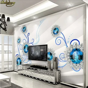 beibehang Изготовленный на заказ papel de parede 3d синий бриллиант ювелирные изделия цветок телевизор художественная живопись фон фотообои для стен спальни