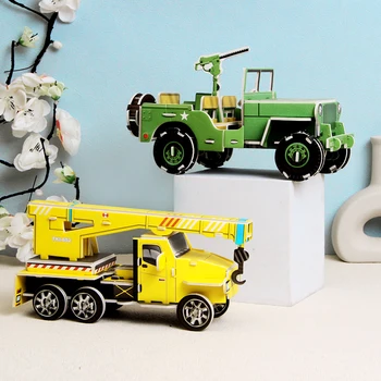 diy Детские 3D пазлы Развивающие игрушки Вставка Строительные блоки Кран Самосвал Джип Головоломка Модель Игрушка Подарок P344