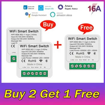 eWeLink Wifi 16A MINI Smart Switch Supporte 2-way Control Timer Switch Mart Home Automation Совместим с Alexa Google Home