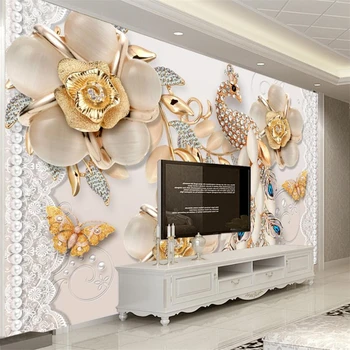 wellyu papel de parede 3d обои на заказ Роскошные ювелирные изделия павлин цветы стена фон обои для гостиной