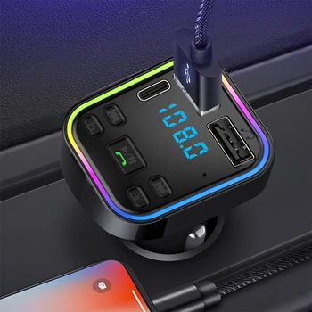  Авто Bluetooth 5.0 FM Передатчик PD Type-C Двойной USB 3.1A Быстрое зарядное устройство Красочный окружающий свет Громкая связь MP3 Модулятор Плеер