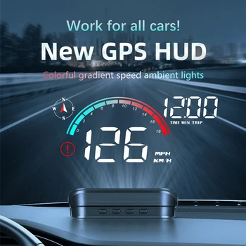 Автомобильный проекционный дисплей Скорость RPM MPH HUD GPS Спидометр Экран Проектор Приборная панель с одометром Сигнализация превышения скорости для всех автомобилей